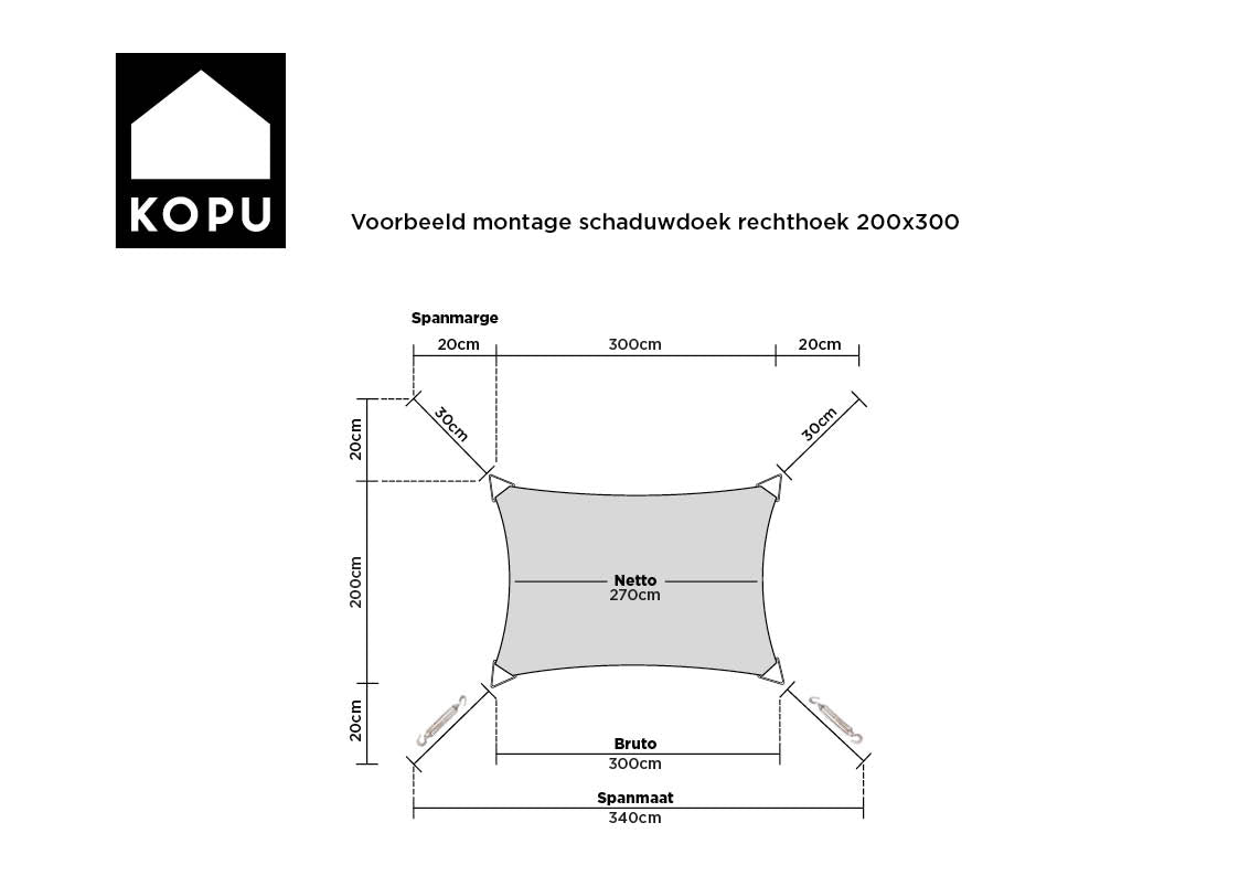Kopu® Schaduwdoek Rechthoek 280 gram Waterdoorlatend 2x3 m - Grijs
