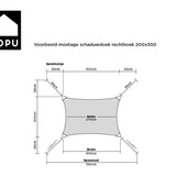 Kopu® Schaduwdoek Rechthoek 280 gram Waterdoorlatend 2x3 m - Grijs