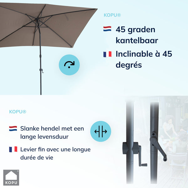 Kopu® Sevilla Parasol Rechthoek 200x300 cm met Hoes en voet - Balkonparasol Taupe