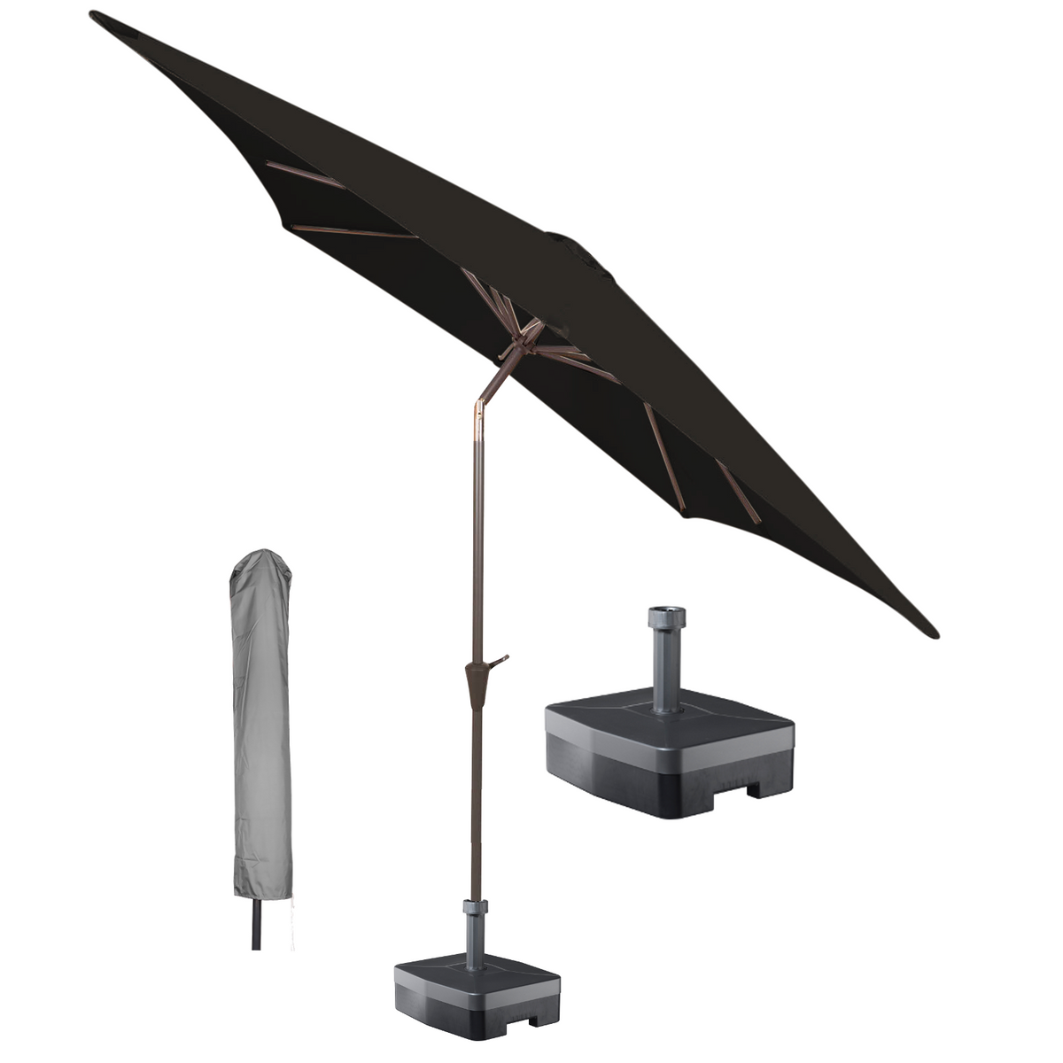 Kopu® Malaga Parasolset Vierkant 200x200 cm met Hoes en Voet - Zwart