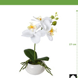Kopu® Set 2 stuks Mini Kunstplant Orchidee 27 cm in witte Sierpot - Wit