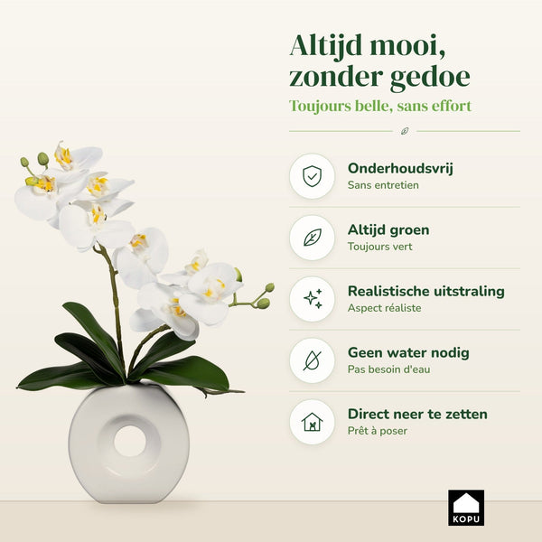 Kopu® Kunstbloem Witte Orchidee 35 cm in mooie witte Vaas - Phalenopsis