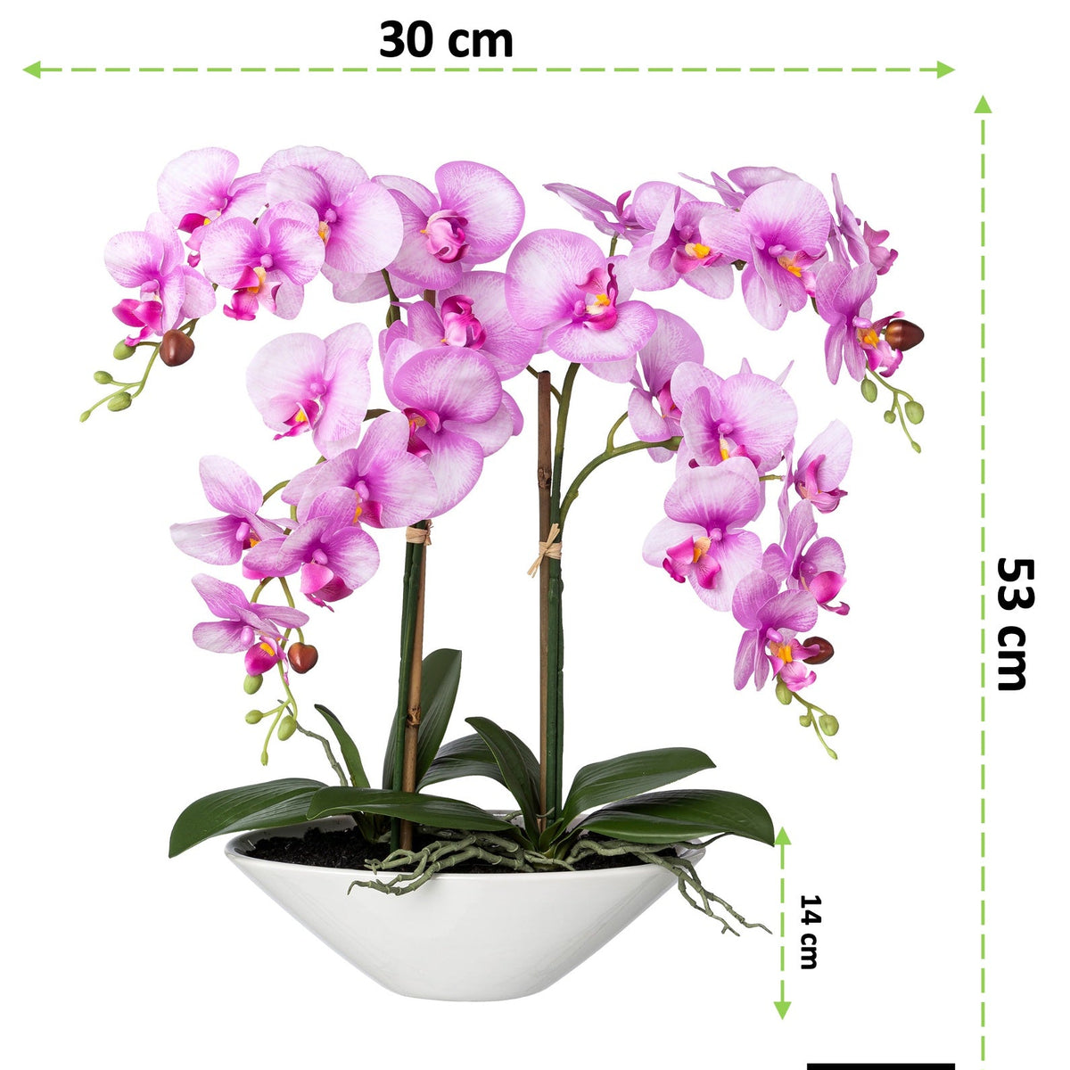 Kopu® Kunstbloem Orchidee 53 cm Roze met Schaal Ovaal - Phalenopsis