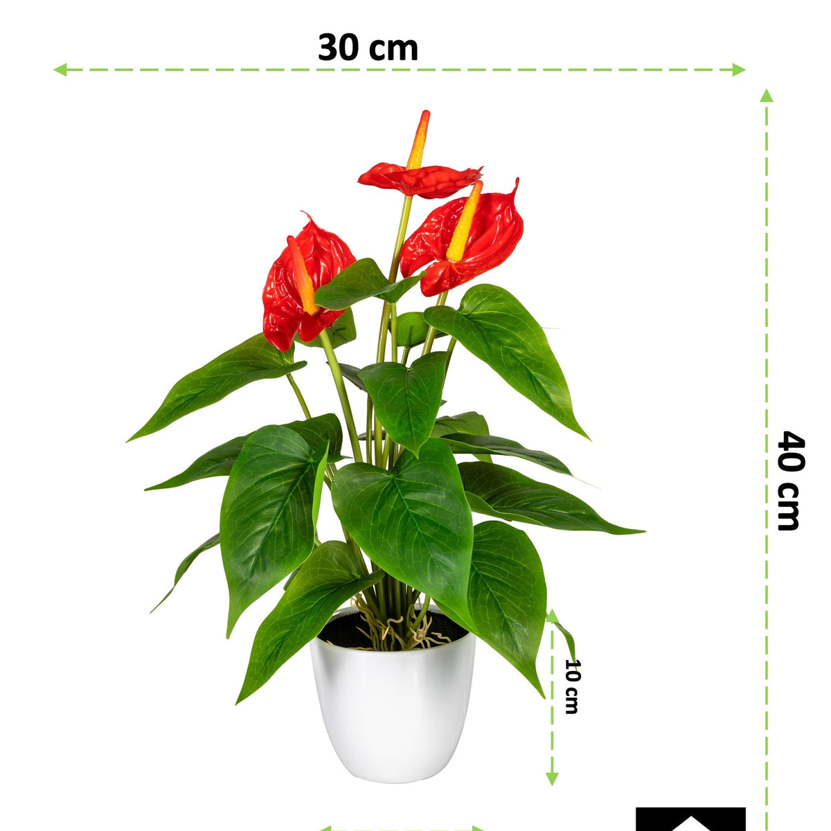 Kopu® 2 stuks Anthurium Kunstplant 40 cm - 3 bloemen - Flamingoplant