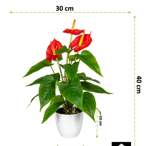 Kopu® 2 stuks Anthurium Kunstplant 40 cm - 3 bloemen - Flamingoplant