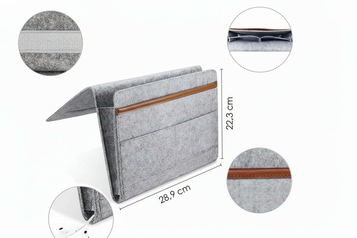 Bedside Pocket - Licht Grijs - Vilten Opbergzak voor Bed of Bank - Bedorganizer