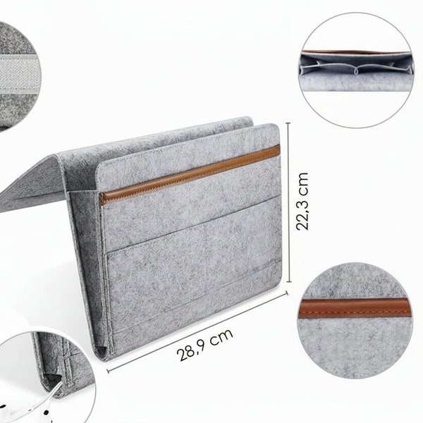 Bedside Pocket - Licht Grijs - Vilten Opbergzak voor Bed of Bank - Bedorganizer