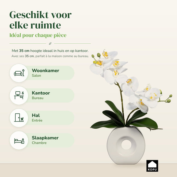 Kopu® Kunstbloem Witte Orchidee 35 cm in mooie witte Vaas - Phalenopsis