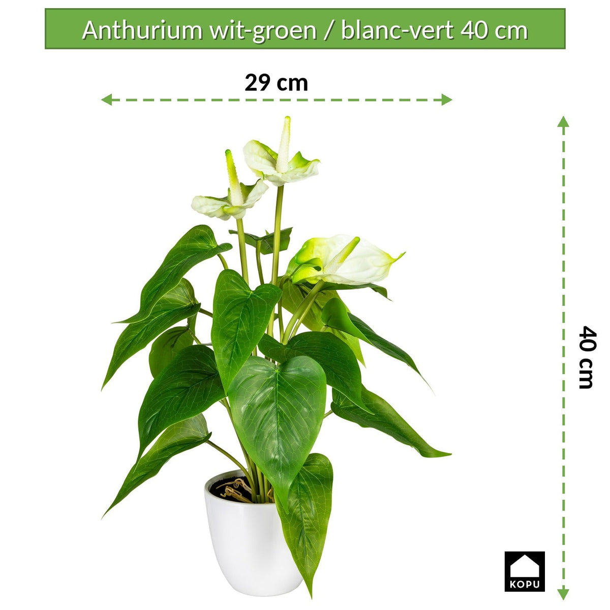 Kopu® 2 stuks Anthurium Wit Kunstplant 40 cm - Flamingoplant Wit