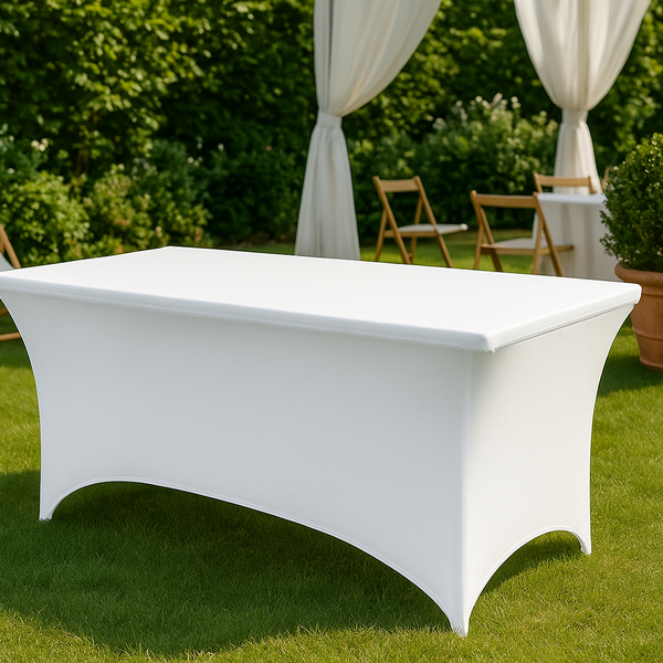 Rechthoekige Tafelhoes Stretch – 180 x 75 x 75 cm – Elastisch & Strak – Wasbaar – Wit – Voor Feesten, Beurzen & Evenementen (kopie)