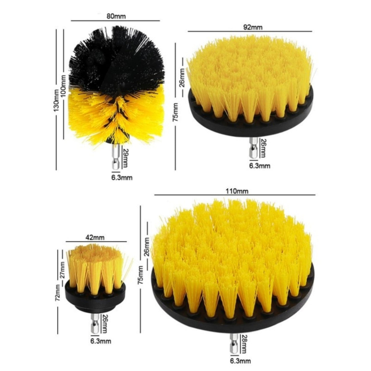 Borstelset voor Boormachine - 4 Delig - 50mm - 89mm - 100mm - 120mm - Schrobborstel Opzetstuk - Boorborstels - Reinigingsborstels voor Buiten en Binnen