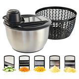 Chefino All In - Slacentrifuge RVS 5L met Snij- en Raspmessen – Salade Spinner – Sladroger – Slakom met Mandoline – Groentesnijder – Julienne Snijder – RVS Mengkom