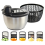 Chefino All In - Slacentrifuge RVS 5L met Snij- en Raspmessen – Salade Spinner – Sladroger – Slakom met Mandoline – Groentesnijder – Julienne Snijder – RVS Mengkom
