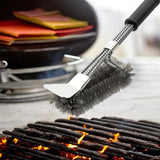 BBQ Borstel met Schraper - BBQ Accessoires - BBQ Schoonmaakborstel geschikt voor alle merken - 2 in 1 - Barbecue Staalborstel - RVS - Zilver