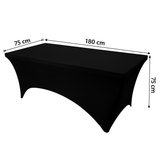 Rechthoekige Tafelhoes Stretch – 180 x 75 x 75 cm – Elastisch & Strak – Wasbaar – Zwart – Voor Feesten, Beurzen & Evenementen