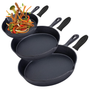 Gietijzeren Koekenpan Set 3-delig – Skillet Set Ø16, Ø19,5 & Ø24,5 cm – Voorgekruid Gietijzer – Geschikt voor Inductie, Gas, Oven & BBQ – Inclusief Siliconen Handgrepen