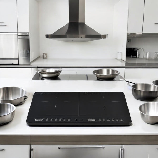 Inductiekookplaat 2-pits – Smart Touch-bediening, Timer, 1800W per Zone – Zwart Kristaloppervlak – Veilige Kookplaat met Kinderslot