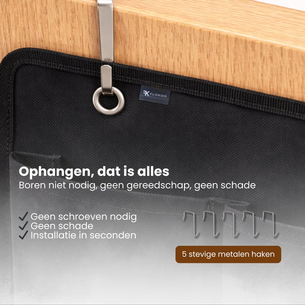 Bed Organizer met 9 Vakken – Bed Opberger Hangend – Opbergzak Bedrand – Schoenen Organizer Bed – Bedside Storage Organizer – Zonder Boren – Zwart