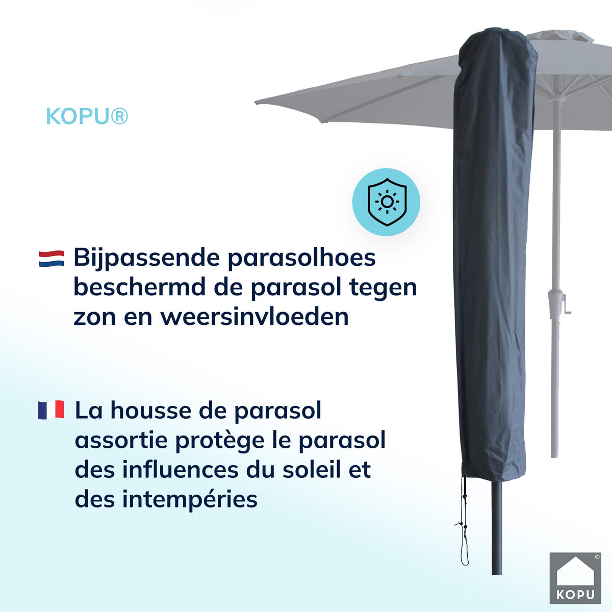 Kopu® Set Madrid 350 cm Grote Parasol Rond met Beschermhoes en Parasolvoet - Grijs