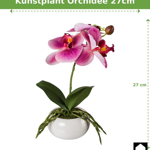 Kopu® Set 2 stuks Kunstplant Mini Orchidee 27 cm in witte Sierpot - Roze