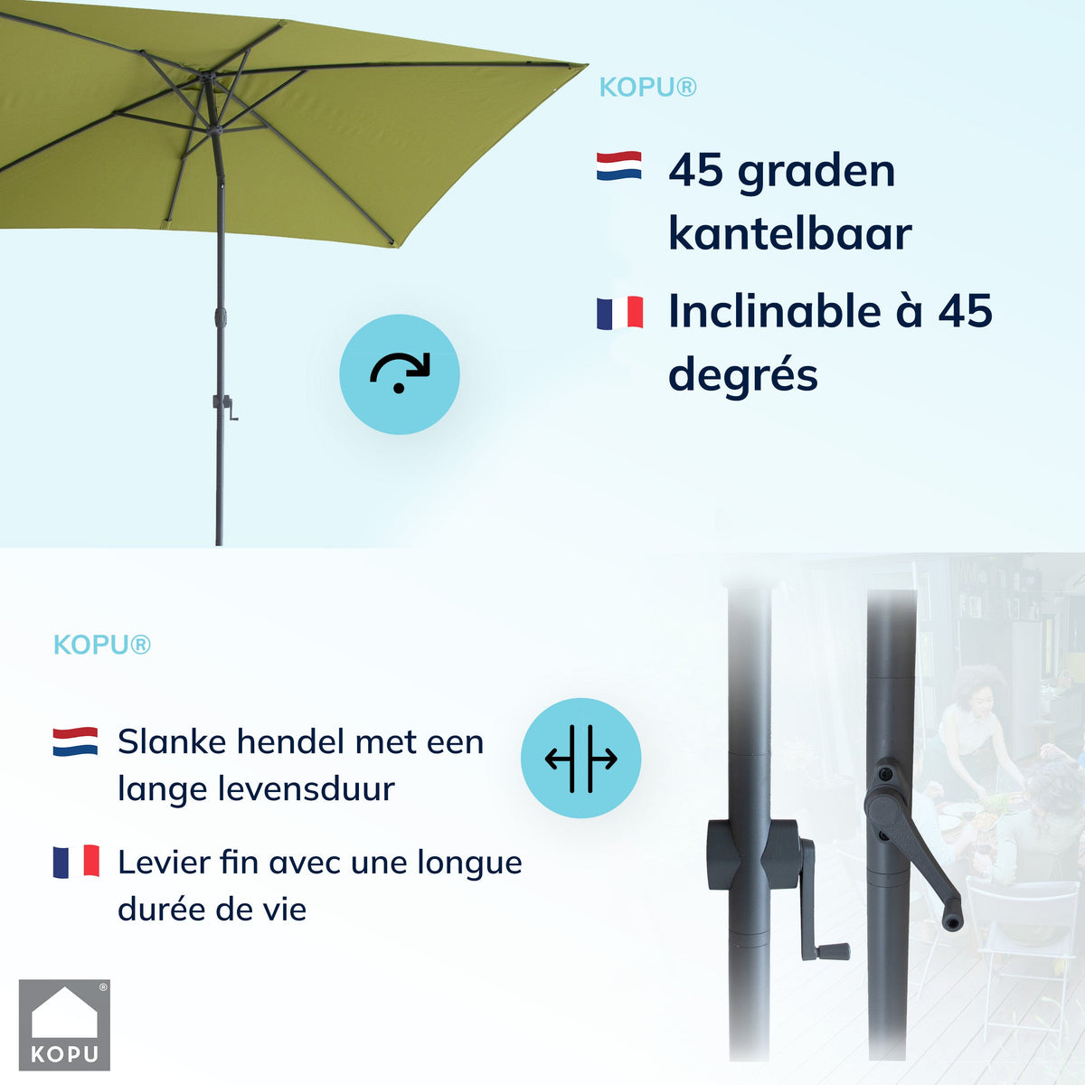 Kopu® Sevilla Parasol Rechthoek 200x300 cm met Hoes en voet - Olijfgroen