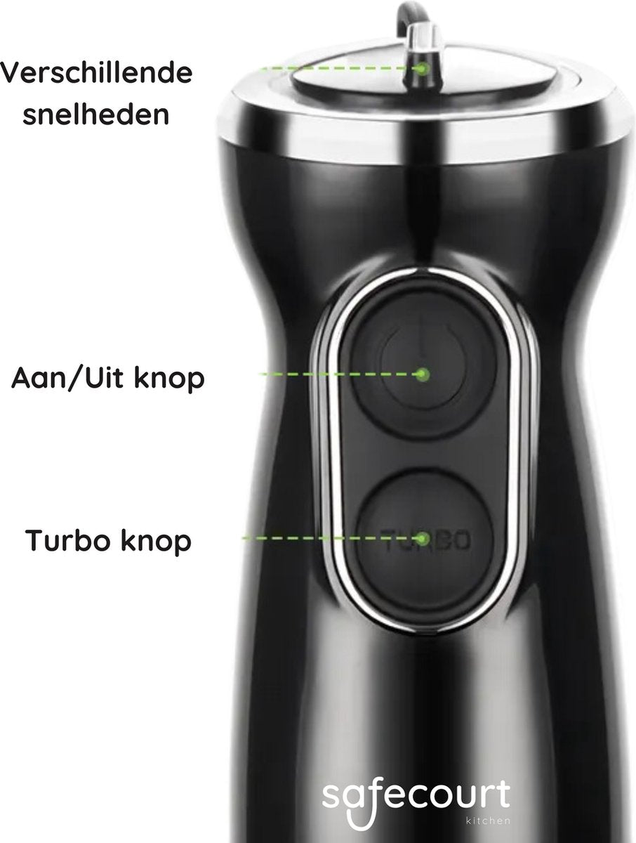 Safecourt Kitchen Staafmixer - 1000W – Roestvrijstaal – Antispat – Ergonomisch – Inclusief Maatbeker
