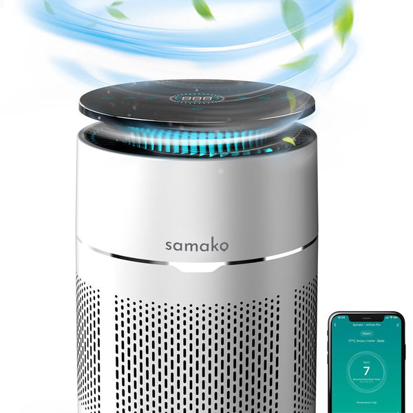 Samako - Airflow Pro - Luchtreiniger - Hepa 13 pro filter - Hooikoorts, huisdier allergieën, huisstofmijt - Luchtkwaliteitsindicator - Air purifier- Nederlandse app - Slaapstand