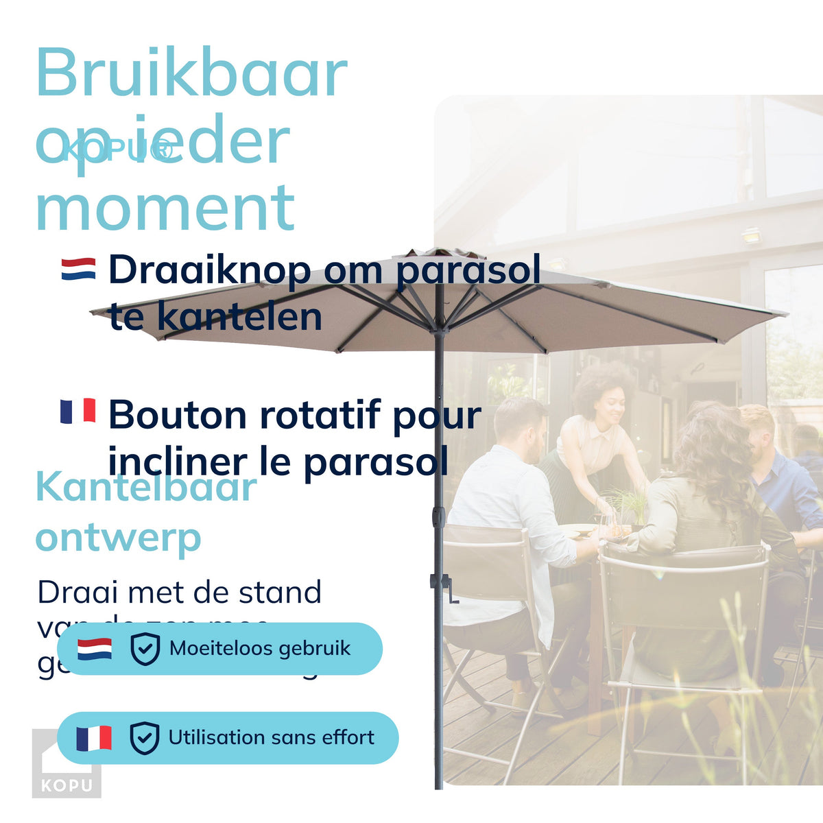 Kopu® Sevilla Parasol Rechthoek 200x300 cm met Hoes en Voet Grijs