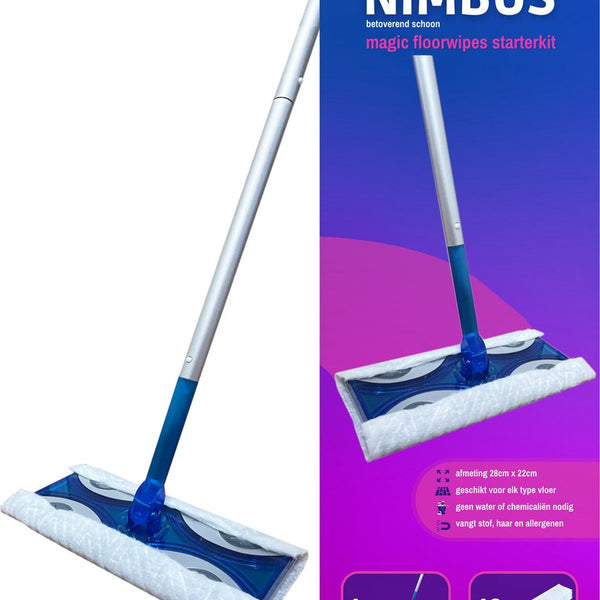 NIMBUS Vloerreiniger Starterkit - 1 x Vloerwisser + 10 Droge Vloerdoekjes - Geschikt voor Swiffer
