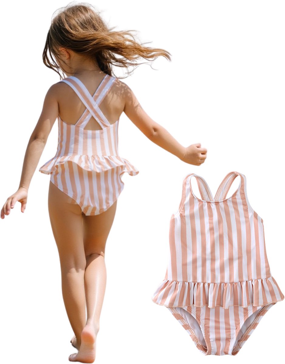 Badpak Gestreept Roze Wit met Ruches Meisjes