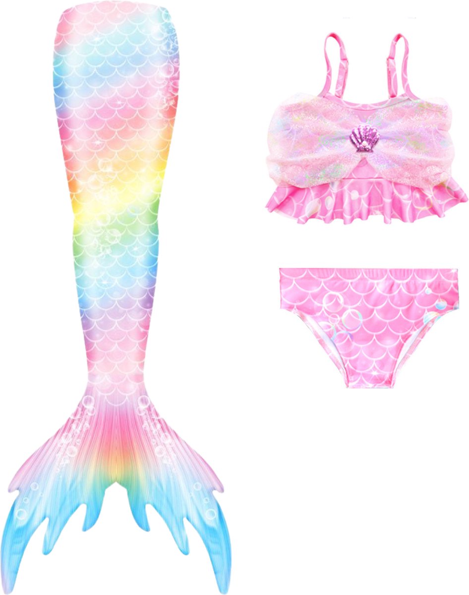 Zeemeerminstaart met bikini verkleed set Regenboog Kleuren met MONOVIN