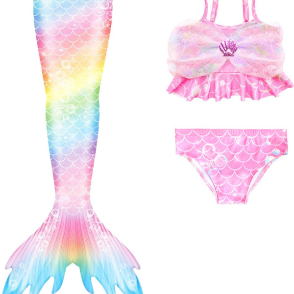 Zeemeerminstaart met bikini verkleed set Regenboog Kleuren met MONOVIN