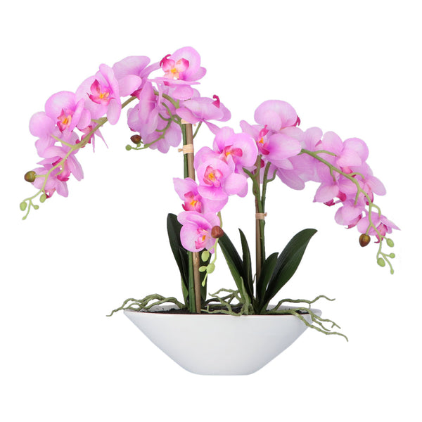 Kopu® Kunstbloem Orchidee 53 cm Roze met Schaal Ovaal - Phalenopsis