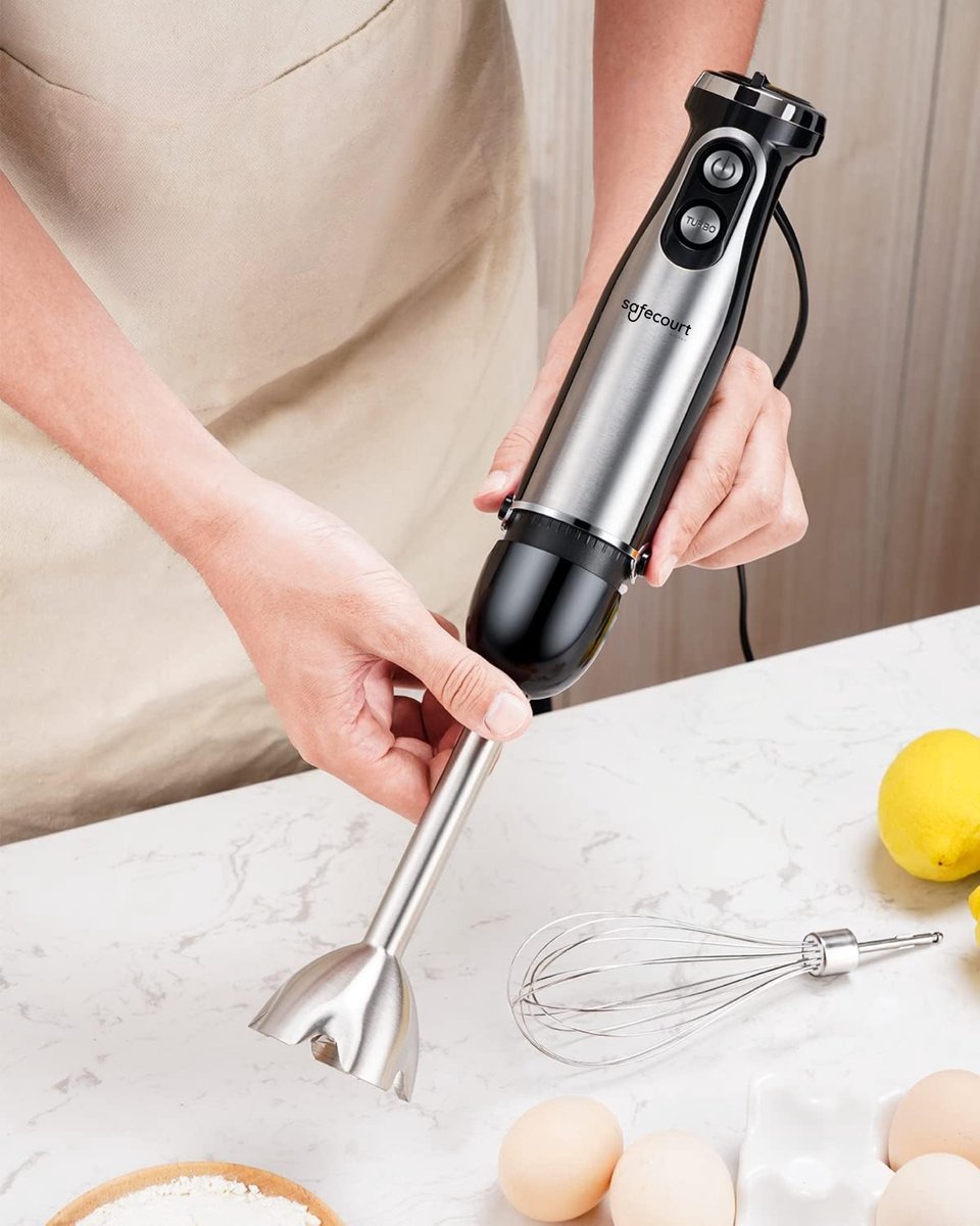 Safecourt Kitchen 6-delige Staafmixer Set - 1000 Watt - Hakmolen - 20 Snelheden - Inclusief Melkopschuimer & Maatbeker