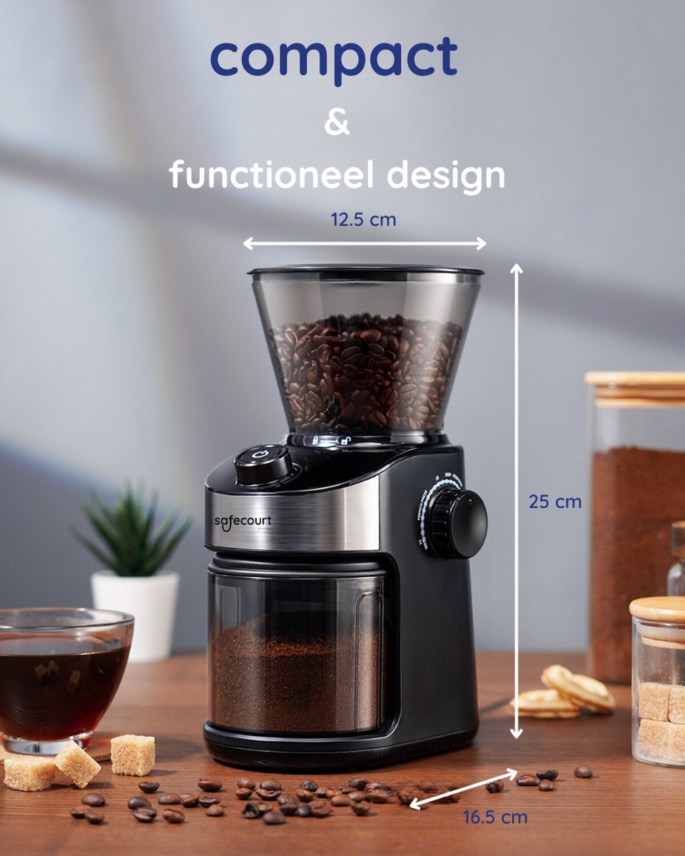 Safecourt Kitchen Koffiemolen Deluxe - Elektrische koffiemolen - Koffiebonen maler - Zwart