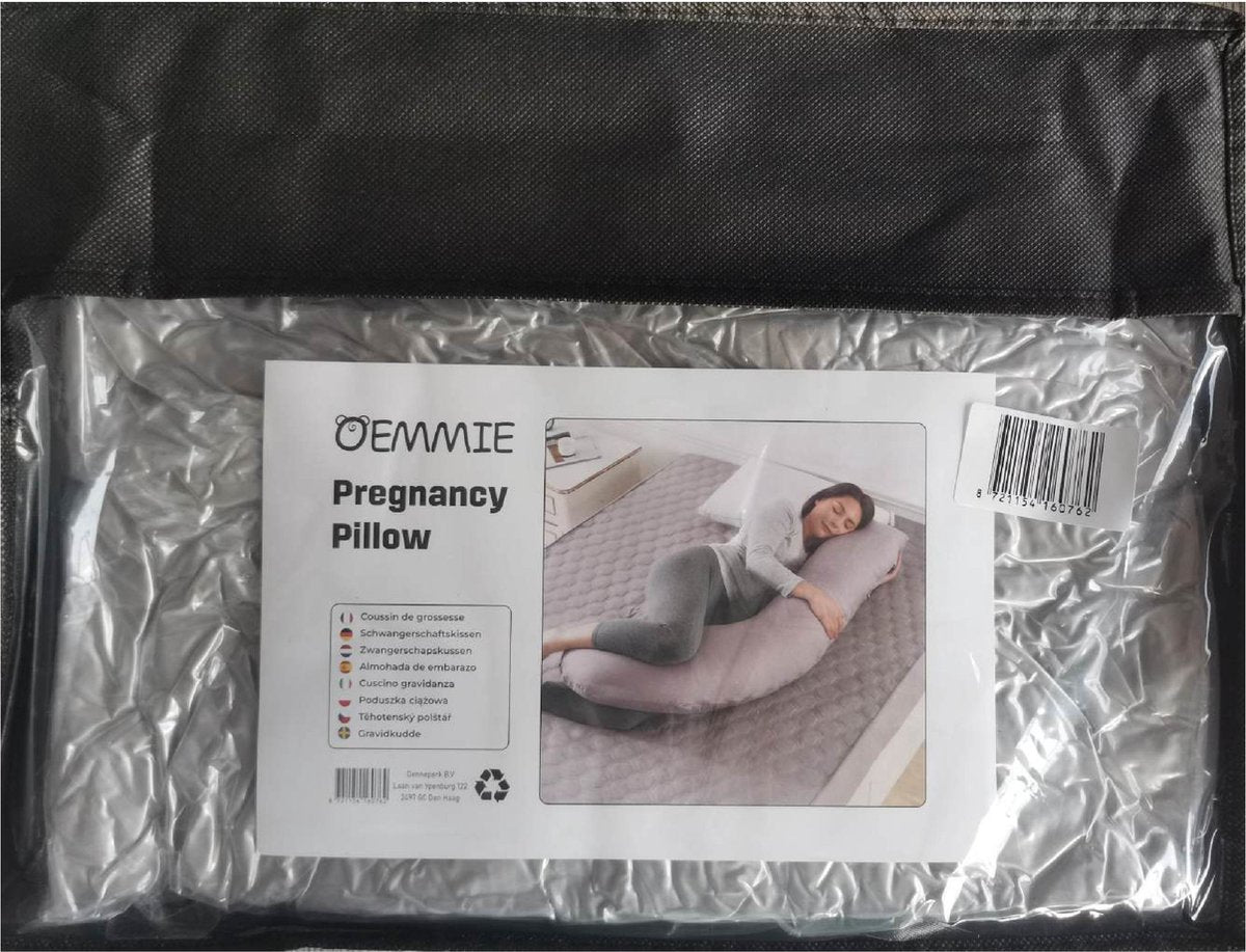 Oemmie Zwangerschapskussen - Voedingskussen - Zijslaapkussen - Lichaamskussen - J-vorm - 145x45 cm - Grijs