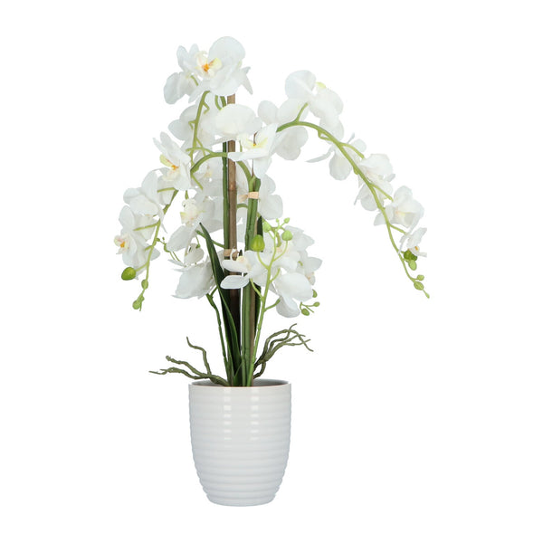 Kopu® Kunstbloem Orchidee 67 cm Wit In Bloempot Rond - Phalaenopsis