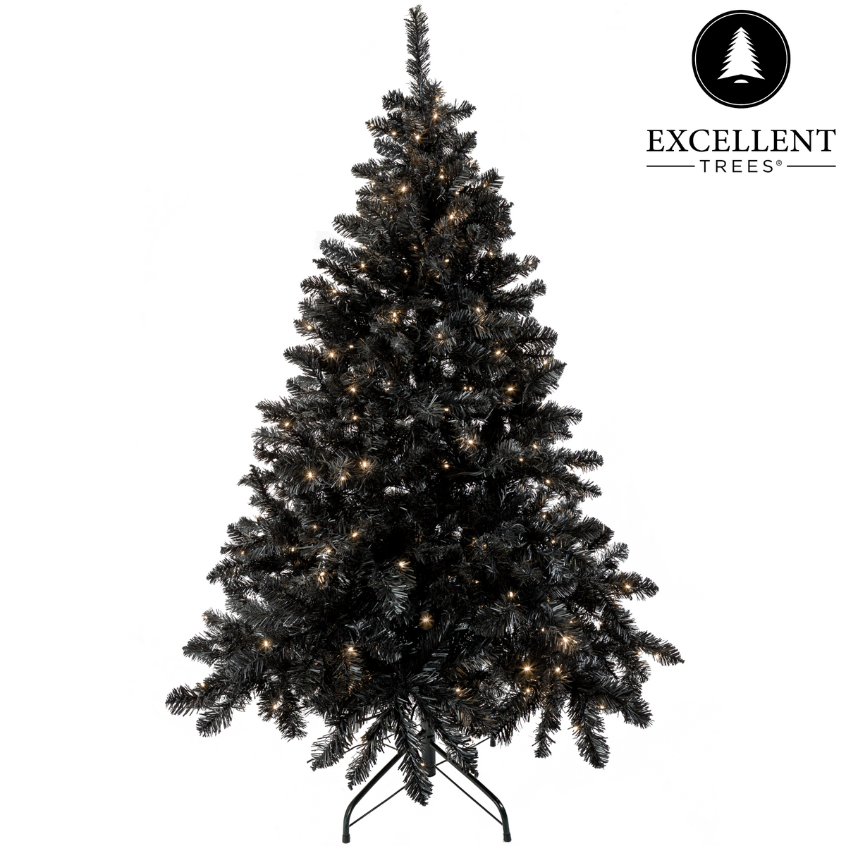 Excellent Trees® Stavanger Black 180 cm Zwarte Kerstboom met Verlichting 350 LED Lampjes ⌀110cm - ↕180cm