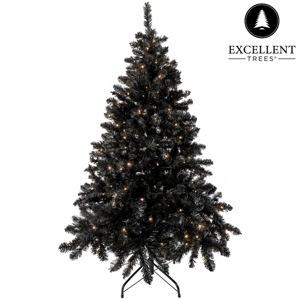 Excellent Trees® Kerstboom Stavanger Black 180 cm - Zwarte Kerstboom met 350 LED Verlichting - ⌀110cm - 180cm