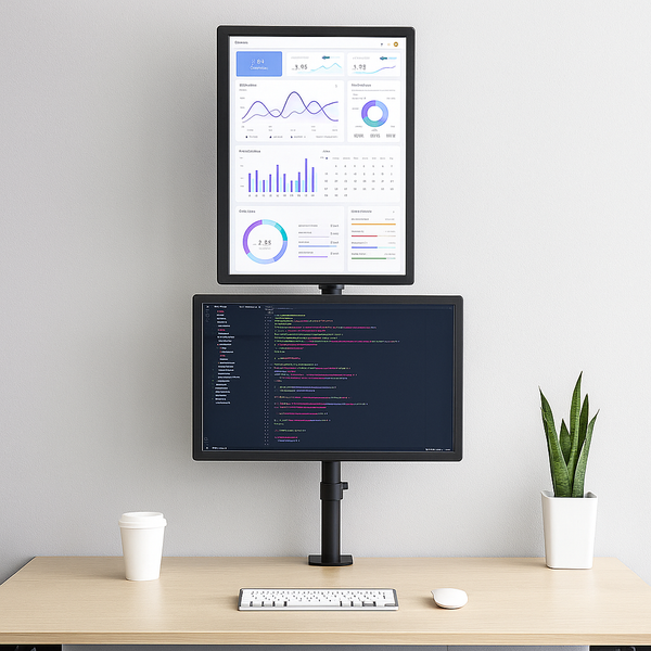 Monitorarm Dubbel Verticaal – Verstelbare Beugel voor 2 Schermen – 13-32 inch – VESA 75x75 - 100x100 – Ergonomische Bureausteun – Kabelmanagement – Zwart