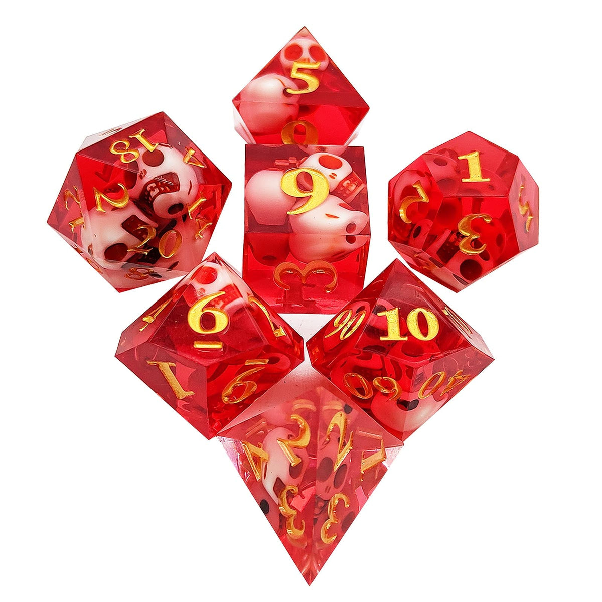 7 delige Resin Dice Set “Crimson Skulls"