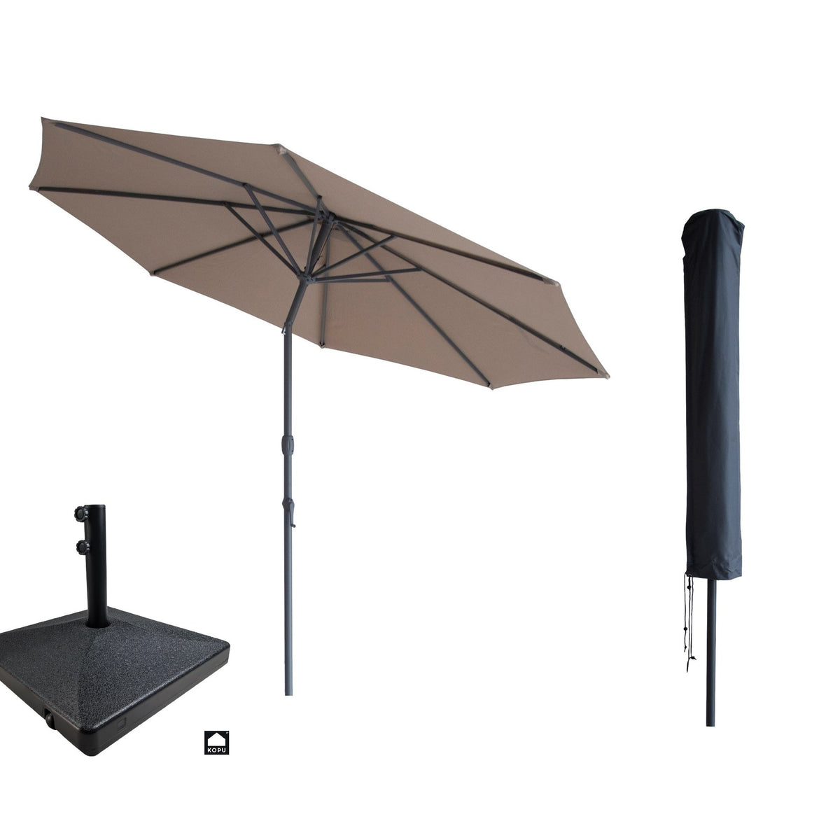 Kopu® Valencia Parasol Rond 300 cm met Beschermhoes en Voet - Taupe