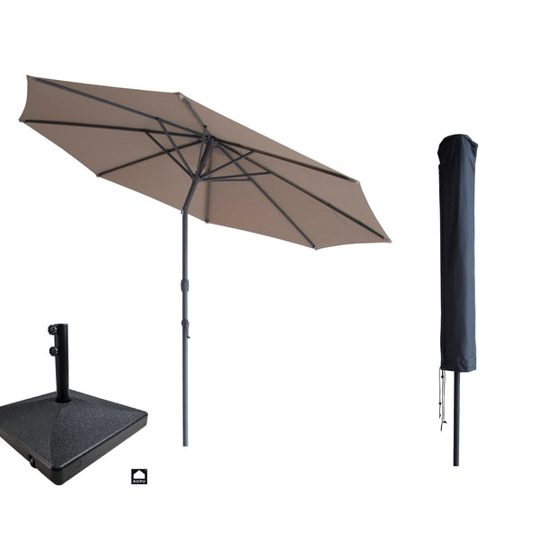 Kopu® Valencia Parasol Rond 300 cm met Beschermhoes en Voet - Taupe