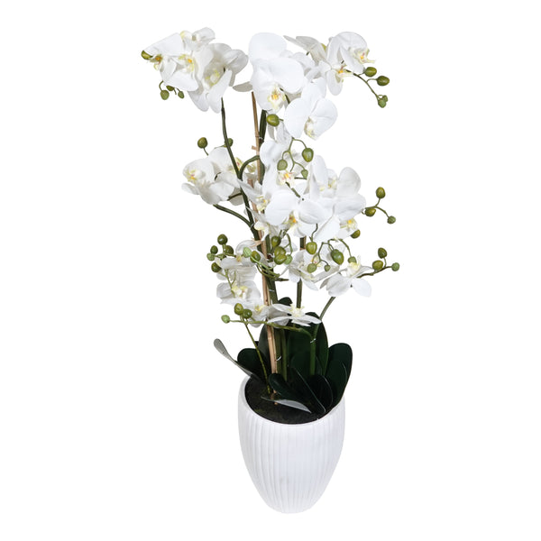Kopu® Kunstbloem Orchidee 110 cm Wit Bloempot Rond - Phalaenopsis
