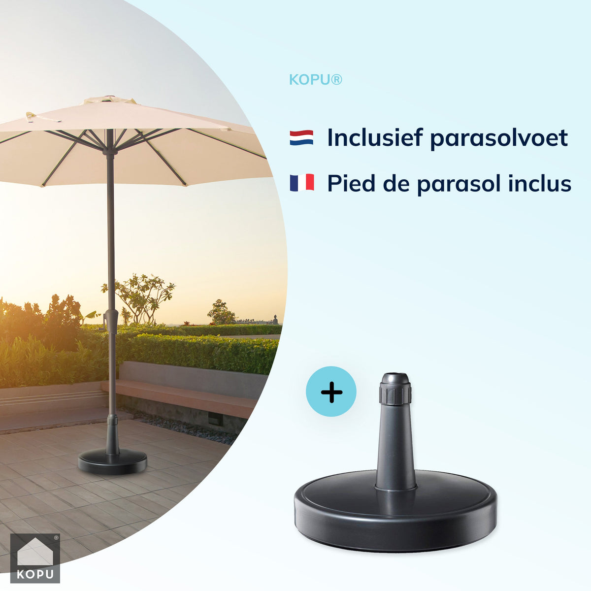 Kopu® Madrid grote Parasol Rond 350 cm met Beschermhoes en Parasolvoet - Creme