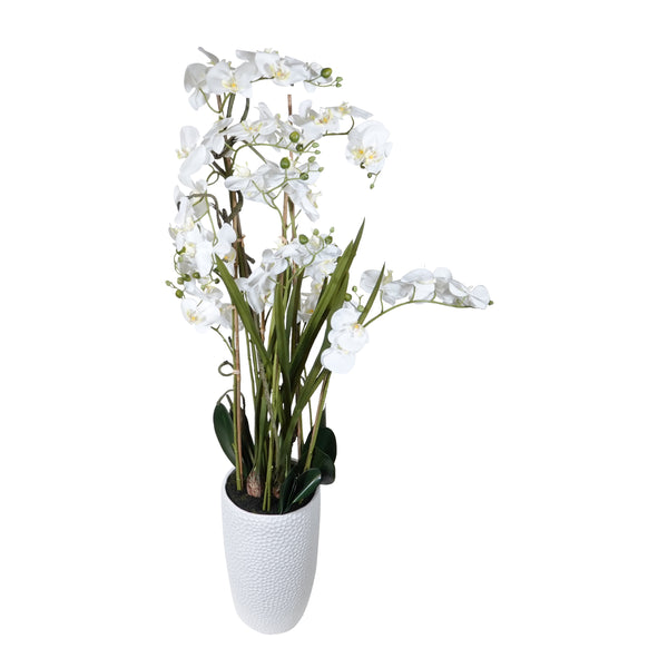 Kopu® Kunstbloem Orchidee 110 cm Wit Bloempot Rond - Phalaenopsis
