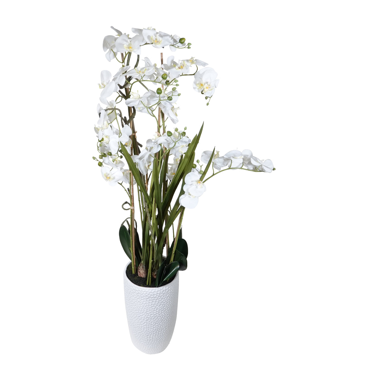 Kopu® Kunstbloem Orchidee 110 cm Wit Bloempot Rond - Phalaenopsis