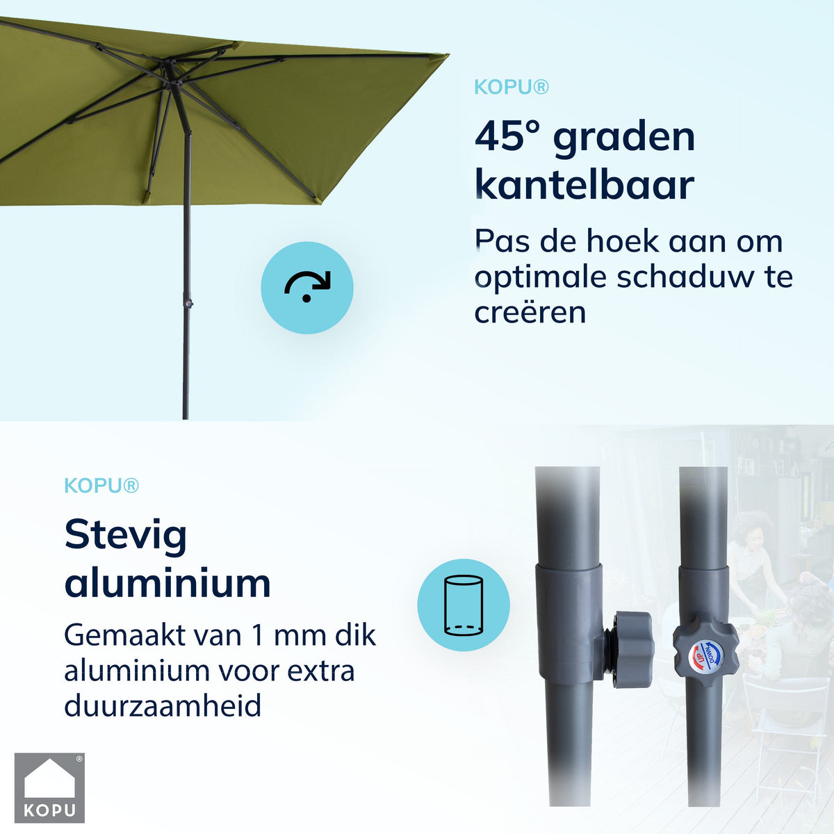 Kopu® Leon Parasol Hoogteverstelbaar 150x250cm met Hoes - Olijfgroen