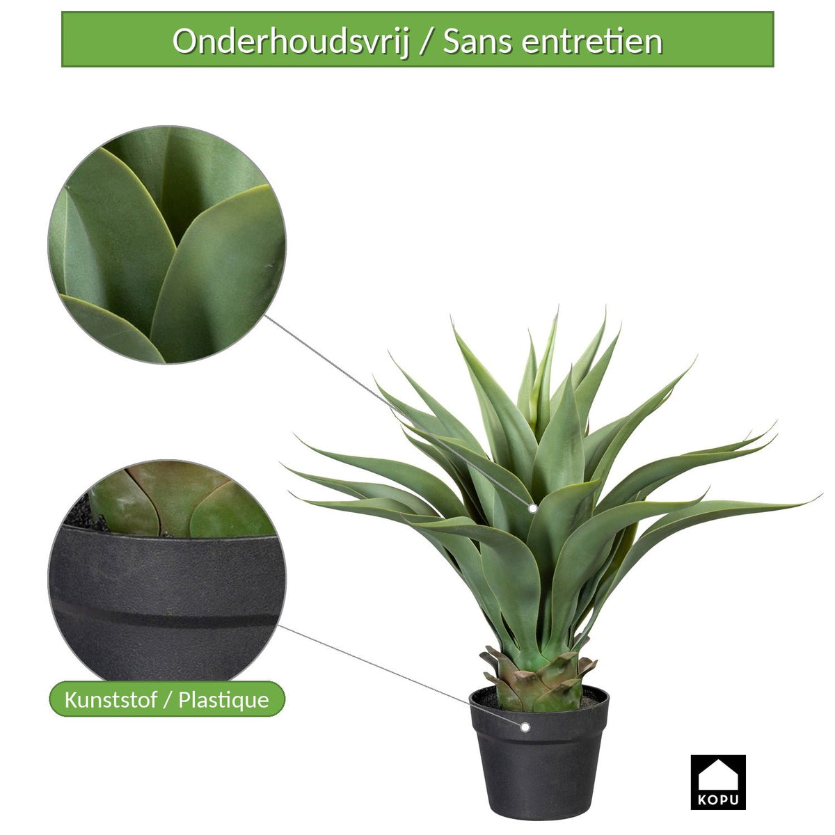 Kopu® Kunstplant Agave 57 cm in zwarte Pot - 25 bladeren - Nepplant