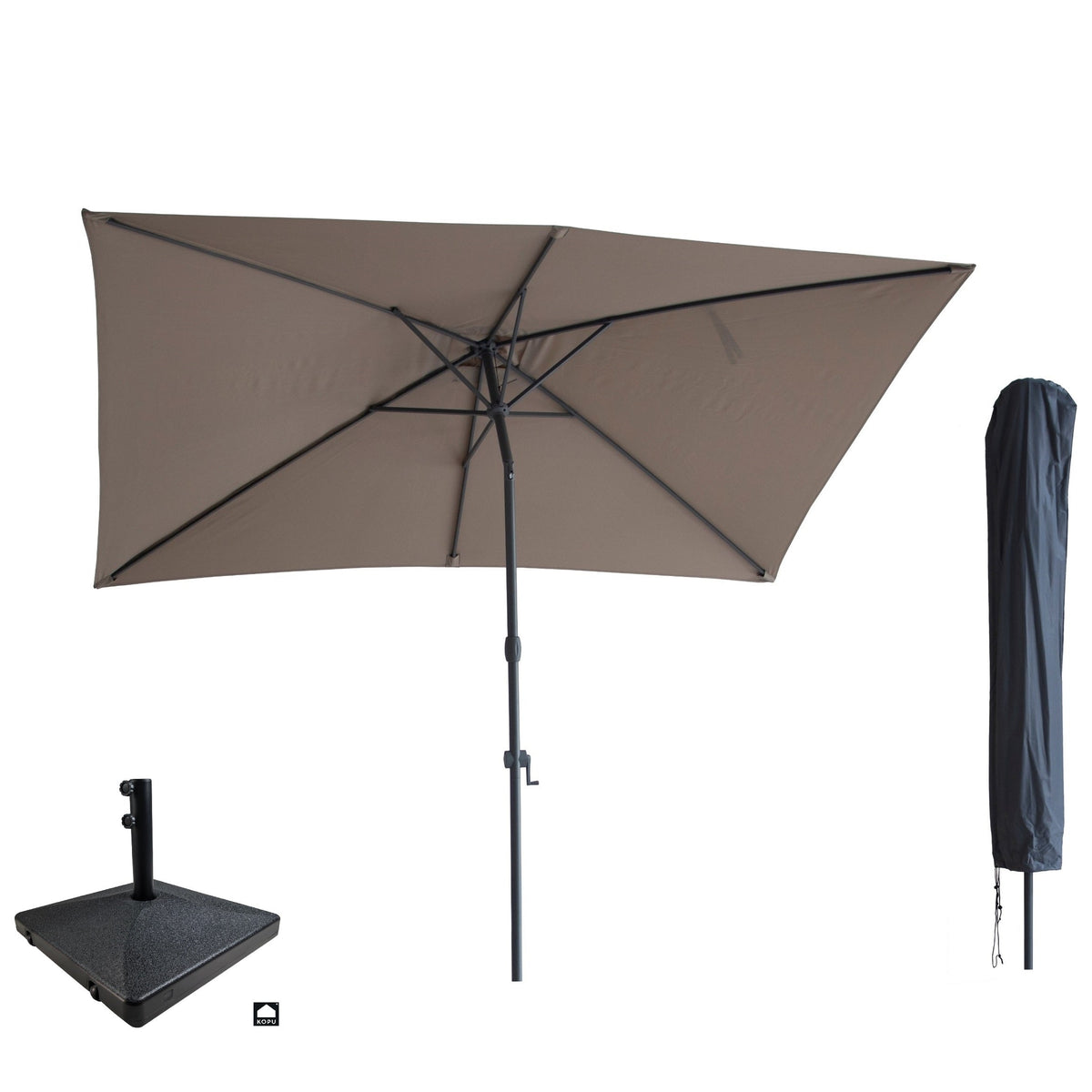 Kopu® Sevilla Parasol Rechthoek 200x300 cm met Hoes en voet - Balkonparasol Taupe